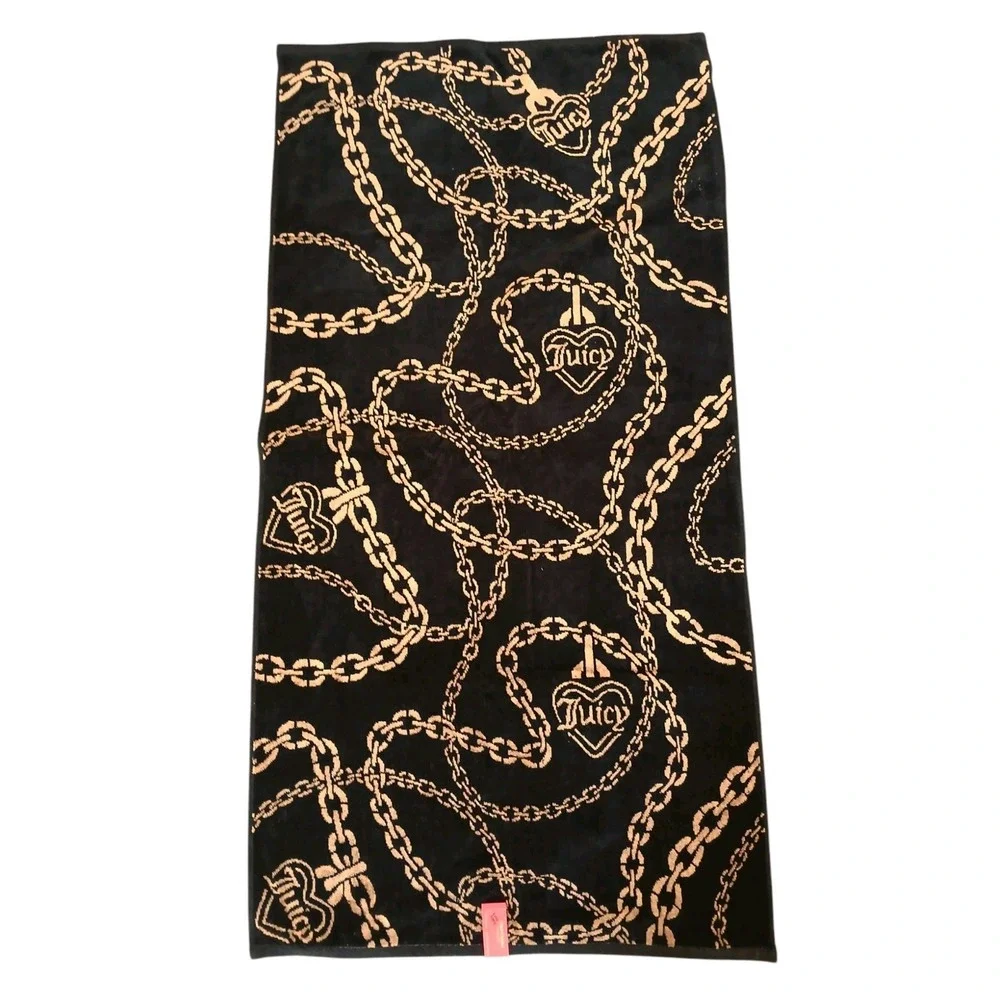 RARE NEW Juicy Couture Bath Beach Towel Luxe Equestrian Gold Chains Discontinue